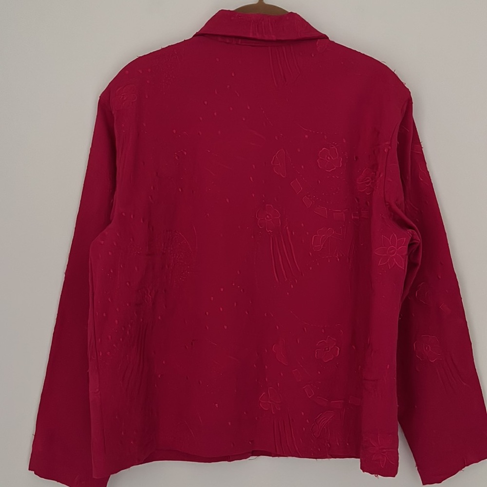 Chico’s Design Women’s Jacket Size 1 Button Down 100% Cotton Color Raspberry - Picture 4 of 5